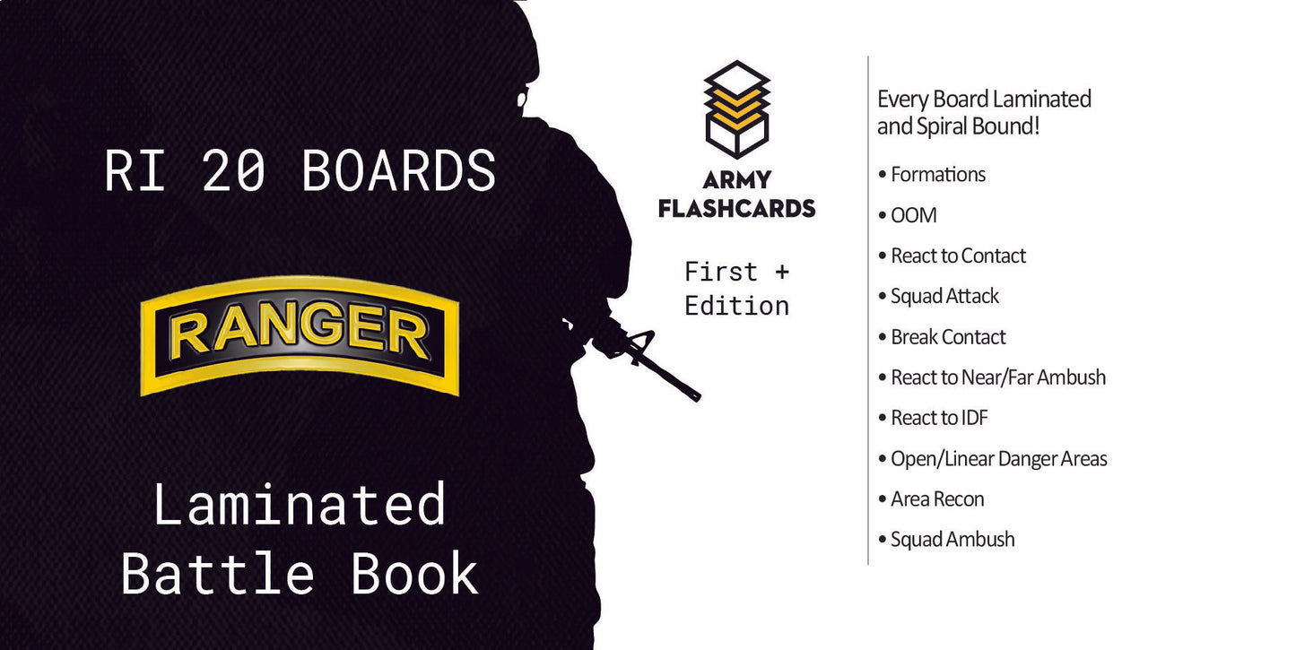 Army Flashcards - RI 20 Boards Laminated Battle Book | Every Tactical Board from Ranger School in a Spiral Bound Notebook | Made in USA